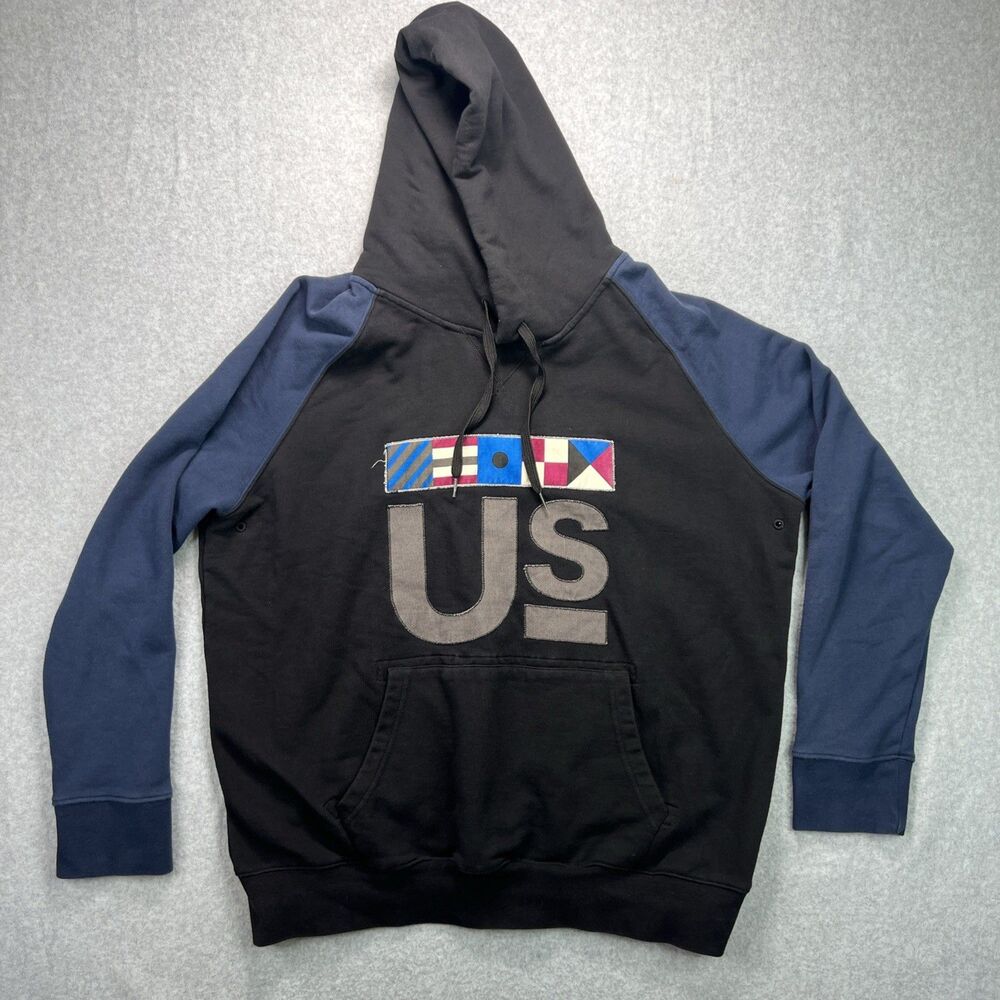 Kith Academy Hoodie Mens 2XL Nautical Flag US Logo Black Blue Raglan Pullover